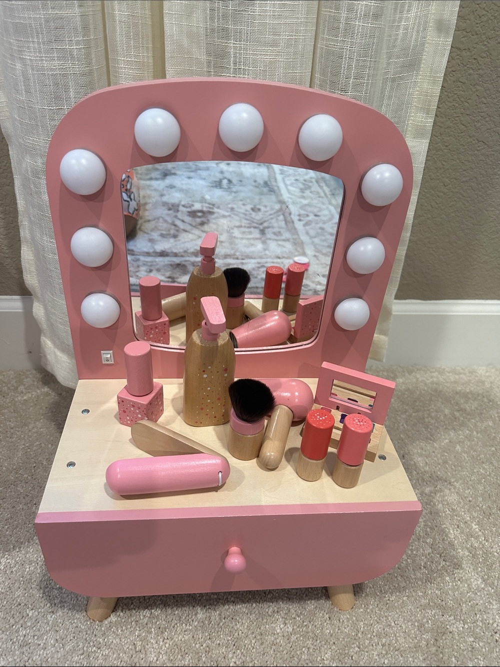 Pink Wooden Vanity Play Set with Mirror
